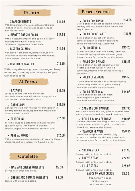 bella e buona italian restaurant menu